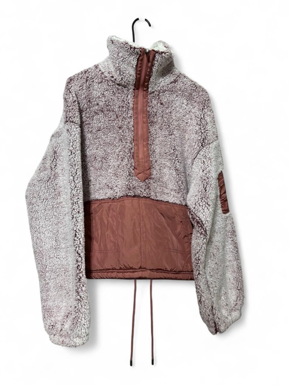 FREE PEOPLE MOVEMENT Cozy Sherpa Half-Zip Pullover Jacket in Mauve Brown